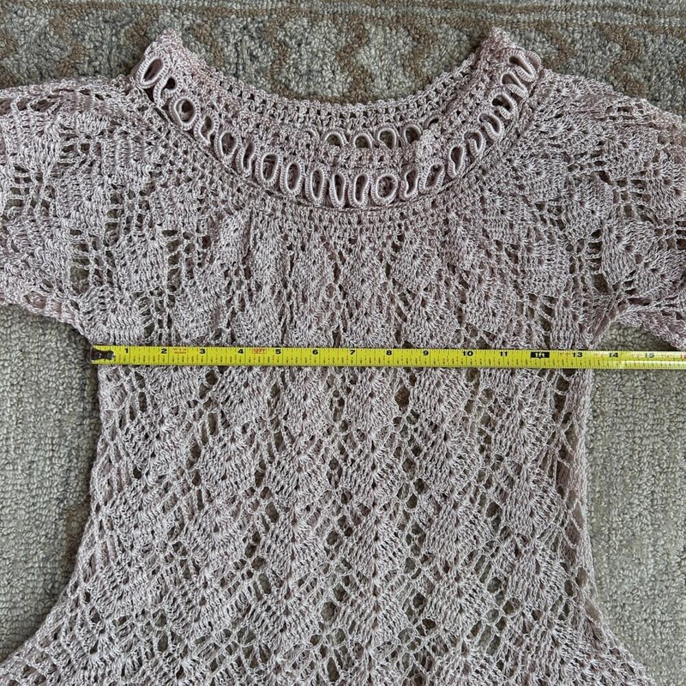 Vtg Sheer Crochet Lace Romantic Fairy Festival Layer Jagged Hem Dress Cream S - Picture 14 of 15
